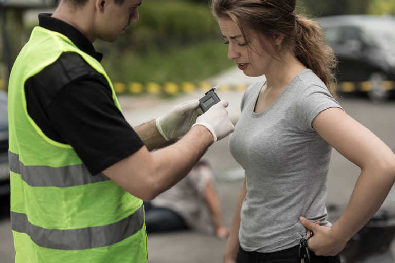 Accident perpetrator during breathalyzer test