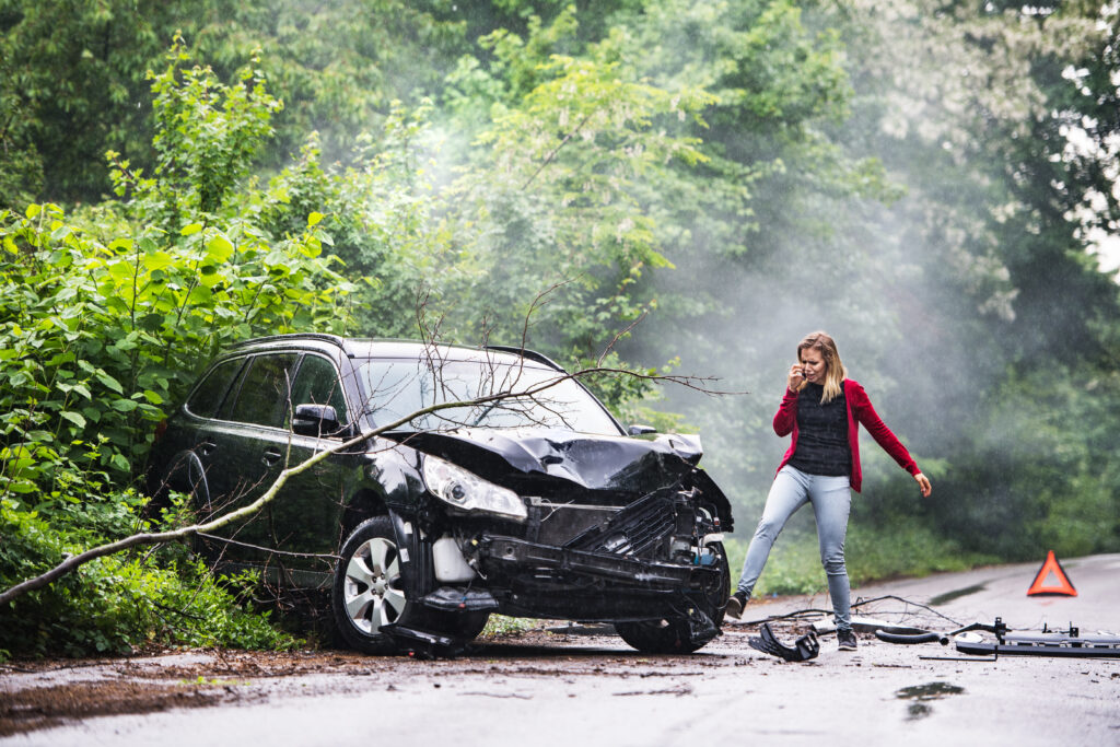 angry lady in a car accident