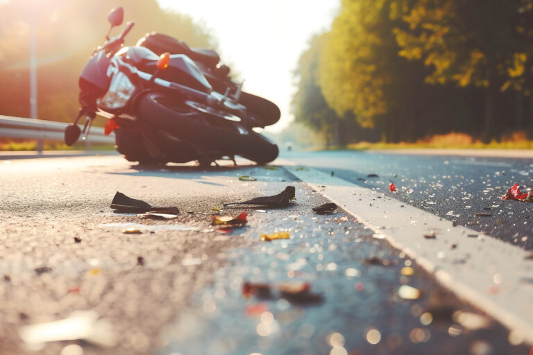 Close up of a motorcycle accident on the road