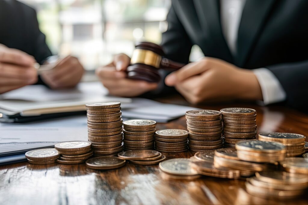 Stack-of-coins-gavel-legal