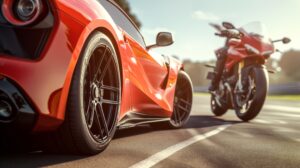 red-sport-car-motorcycle-together